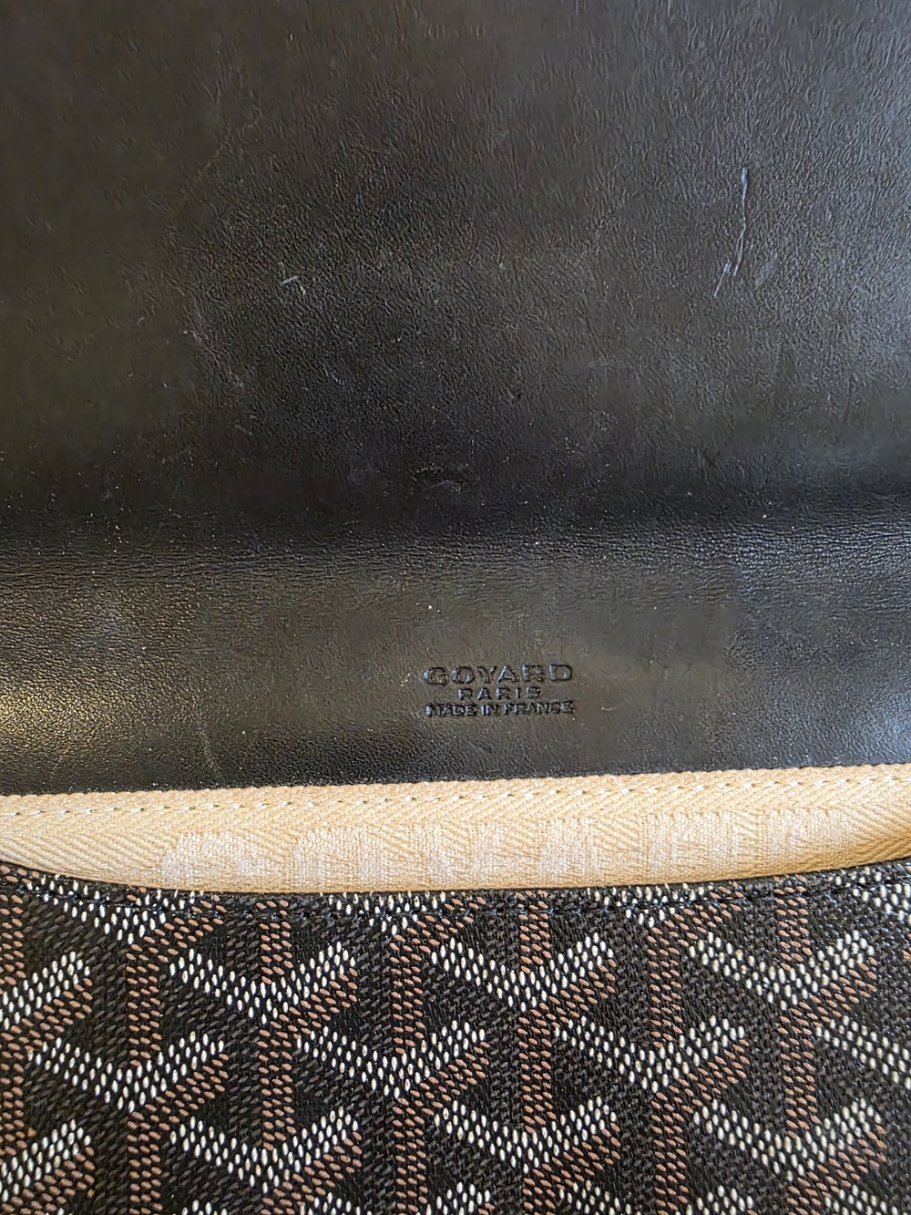 Goyard Black and Tan Goyardine Monogram Clutch with Wood-Trim - Picture 3 of 5
